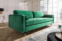 Design 3-Sitzer Sofa COZY VELVET 220cm smaragdgrün Samt Federkern Lounge