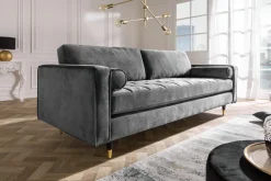 Design 3-Sitzer Sofa COZY VELVET 220cm grau Samt Federkern Lounge