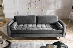 Design 3-Sitzer Sofa COZY VELVET 220cm grau Samt Federkern Lounge