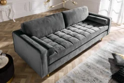 Design 3-Sitzer Sofa COZY VELVET 220cm grau Samt Federkern Lounge