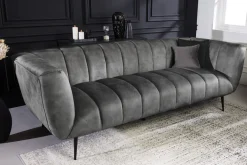 Design 3-Sitzer Sofa NOBLESSE 225cm grau Samt Federkern schwarze Metallfüße