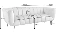 Design 3-Sitzer Sofa NOBLESSE 225cm grau Samt Federkern schwarze Metallfüße