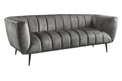 Design 3-Sitzer Sofa NOBLESSE 225cm grau Samt Federkern schwarze Metallfüße