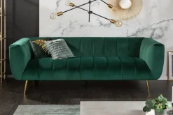 Design 3-Sitzer Sofa NOBLESSE 225cm smaragdgrün Samt Federkern goldene Metallfüße