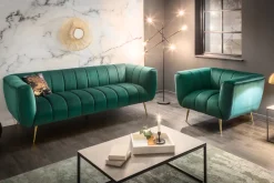 Design 3-Sitzer Sofa NOBLESSE 225cm smaragdgrün Samt Federkern goldene Metallfüße