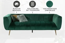 Design 3-Sitzer Sofa NOBLESSE 225cm smaragdgrün Samt Federkern goldene Metallfüße