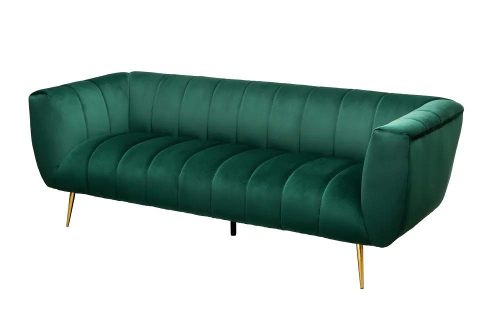 Design 3-Sitzer Sofa NOBLESSE 225cm smaragdgrün Samt Federkern goldene Metallfüße