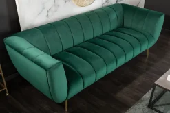 Design 3-Sitzer Sofa NOBLESSE 225cm smaragdgrün Samt Federkern goldene Metallfüße