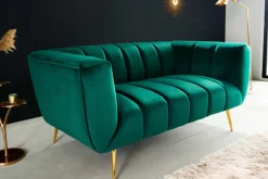 Design 2-Sitzer Sofa NOBLESSE 165cm smaragdgrün Samt Federkern goldene Metallfüße