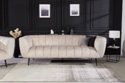Design 3-Sitzer Sofa NOBLESSE 225cm champagner beige Samt 3-Sitzer Federkern schwarze Metallfüße
