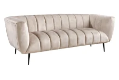 Design 3-Sitzer Sofa NOBLESSE 225cm champagner beige Samt 3-Sitzer Federkern schwarze Metallfüße