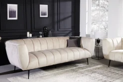 Design 3-Sitzer Sofa NOBLESSE 225cm champagner beige Samt 3-Sitzer Federkern schwarze Metallfüße