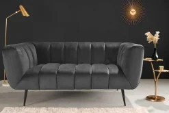 Design 2-Sitzer Sofa NOBLESSE 165cm grau Samt schwarze Metallfüße Federkern