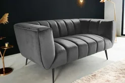 Design 2-Sitzer Sofa NOBLESSE 165cm grau Samt schwarze Metallfüße Federkern
