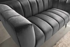 Design 2-Sitzer Sofa NOBLESSE 165cm grau Samt schwarze Metallfüße Federkern