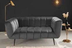Design 2-Sitzer Sofa NOBLESSE 165cm grau Samt schwarze Metallfüße Federkern