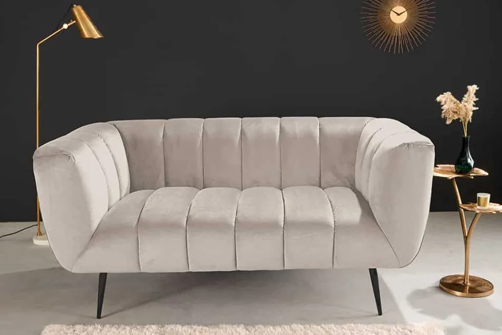 Design 2-Sitzer Sofa NOBLESSE 165cm champagner Samt schwarze Metallfüße Federkern