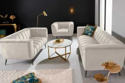 Design 2-Sitzer Sofa NOBLESSE 165cm champagner Samt schwarze Metallfüße Federkern