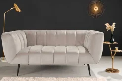 Design 2-Sitzer Sofa NOBLESSE 165cm champagner Samt schwarze Metallfüße Federkern