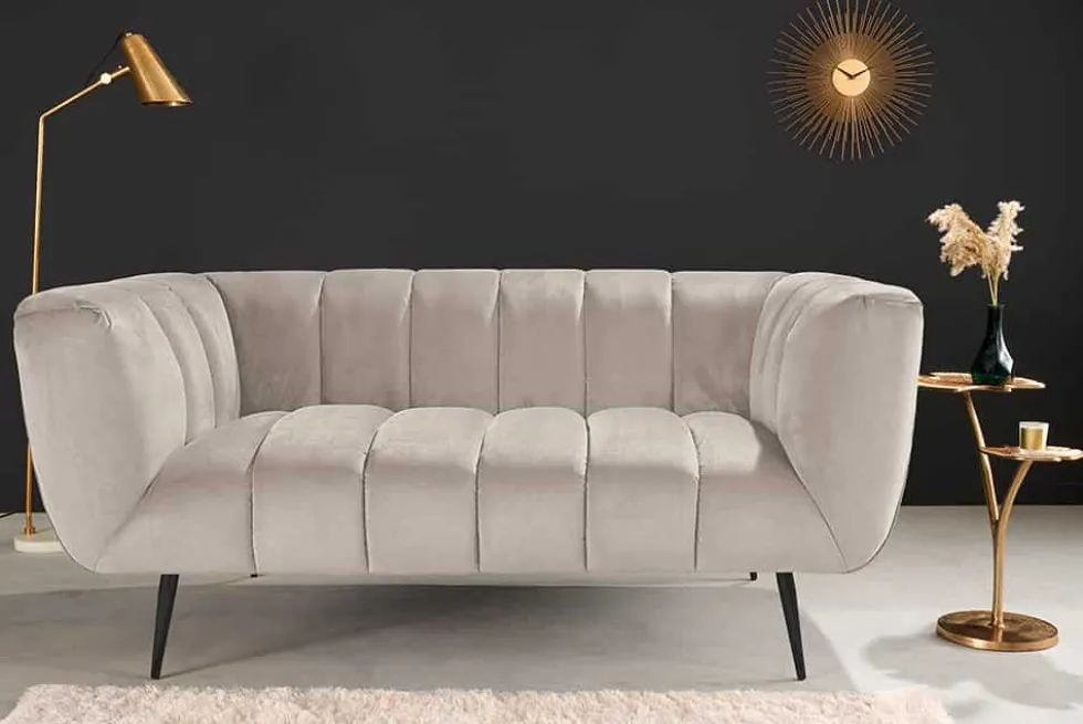 Design 2-Sitzer Sofa NOBLESSE 165cm champagner Samt schwarze Metallfüße Federkern