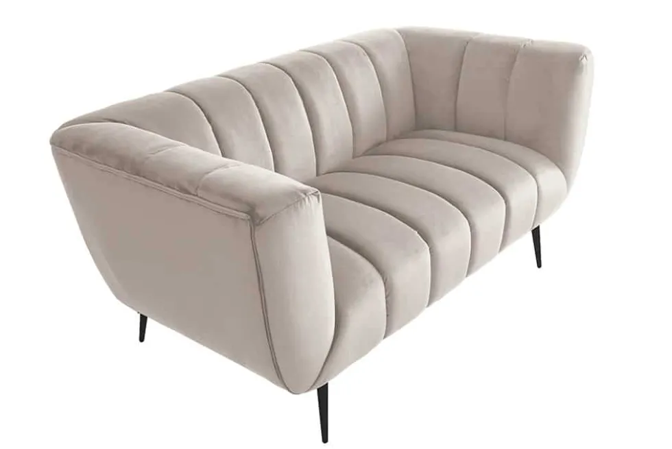 Design 2-Sitzer Sofa NOBLESSE 165cm champagner Samt schwarze Metallfüße Federkern