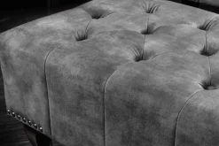 Design Sitzhocker CHESTERFIELD 80cm grau Samt Knopfheftung Nietenbesatz