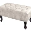 Design Sitzhocker CHESTERFIELD 80cm champagner beige Samt Knopfheftung Nietenbesatz