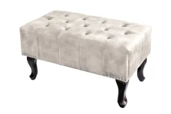 Design Sitzhocker CHESTERFIELD 80cm champagner beige Samt Knopfheftung Nietenbesatz