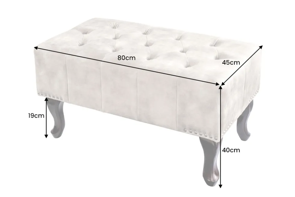 Design Sitzhocker CHESTERFIELD 80cm champagner beige Samt Knopfheftung Nietenbesatz