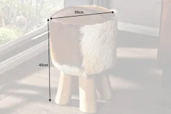 Design Sitzhocker HIDE 45cm braun weiß mit Ziegenfell und Teakholz