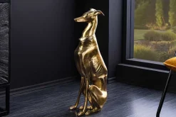 Design Skulptur GREYHOUND 70cm gold Metall Aluminium Windhund Figur