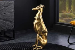 Design Skulptur GREYHOUND 70cm gold Metall Aluminium Windhund Figur