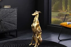 Design Skulptur GREYHOUND 70cm gold Metall Aluminium Windhund Figur