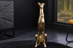 Design Skulptur GREYHOUND 70cm gold Metall Aluminium Windhund Figur