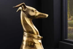 Design Skulptur GREYHOUND 70cm gold Metall Aluminium Windhund Figur