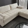 Design Sofa COZY VELVET 220cm beige Chenille Federkern 3-Sitzer mit goldener Kappe