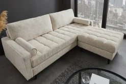 Design Sofa COZY VELVET 220cm beige Chenille Federkern 3-Sitzer mit goldener Kappe