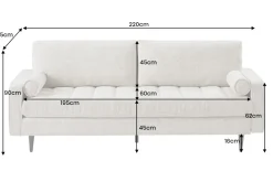 Design Sofa COZY VELVET 220cm beige Chenille Federkern 3-Sitzer mit goldener Kappe