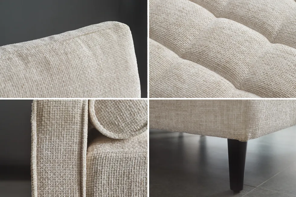 Design Sofa COZY VELVET 220cm beige Chenille Federkern 3-Sitzer mit goldener Kappe