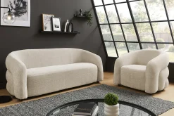 Design Sofa VOGUE 200cm beige Chenille Cremona 3-Sitzer Couch mit Nosagfederung