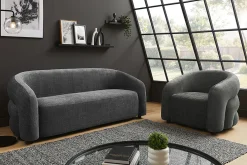 Design Sofa VOGUE 200cm grau Chenille Cremona 3-Sitzer Couch mit Nosagfederung