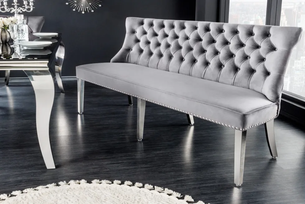 Design Sofabank CASTLE DELUXE 165cm grau Samt Löwenkopf Chesterfield Barock