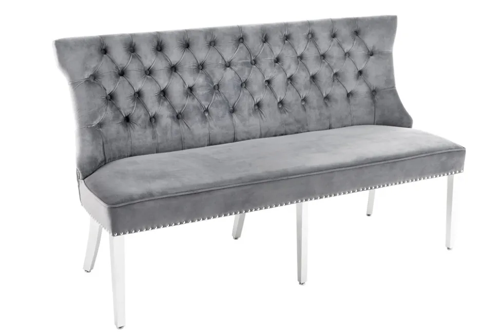 Design Sofabank CASTLE DELUXE 165cm grau Samt Löwenkopf Chesterfield Barock