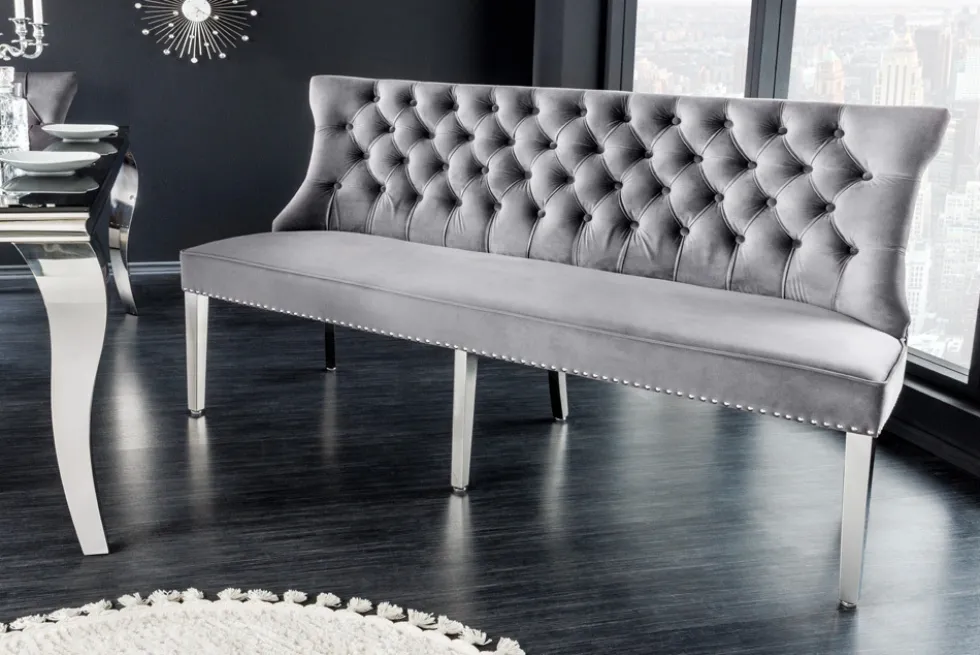 Design Sofabank CASTLE DELUXE 165cm grau Samt Löwenkopf Chesterfield Barock