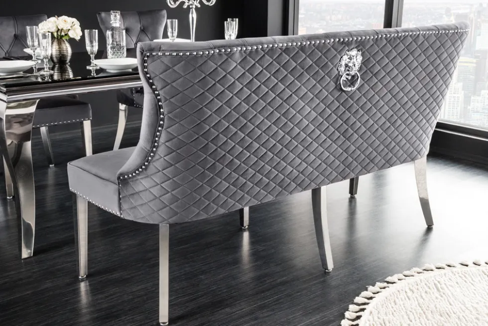 Design Sofabank CASTLE DELUXE 165cm grau Samt Löwenkopf Chesterfield Barock