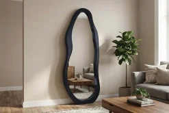 Design Spiegel ORGANIC 180cm schwarz Standspiegel Wandspiegel abgerundeter Rahmen