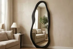 Design Spiegel ORGANIC 180cm schwarz Standspiegel Wandspiegel abgerundeter Rahmen