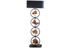 Design Stehlampe ELEMENTS 147cm schwarz Baumwollschirm Fuß mit Massivholz