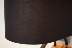 Design Stehlampe ELEMENTS 147cm schwarz Baumwollschirm Fuß mit Massivholz