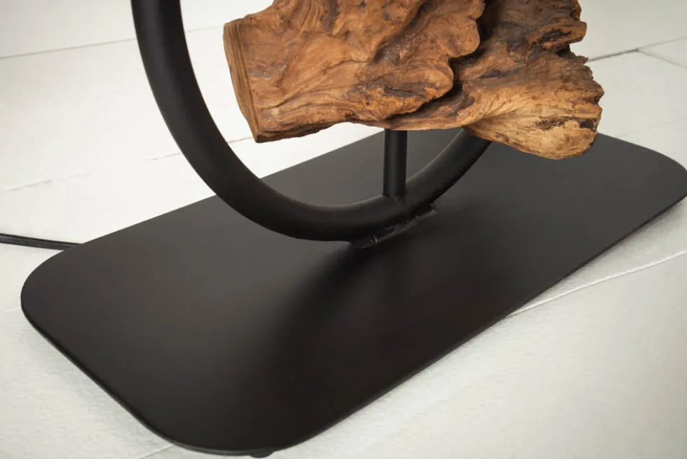 Design Stehlampe ELEMENTS 147cm schwarz Baumwollschirm Fuß mit Massivholz